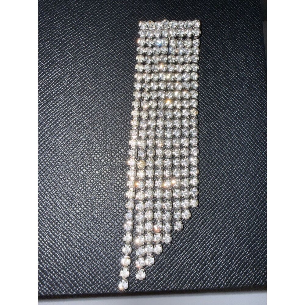 Vintage Rhinestone Waterfall Drape Brooch Pin Silver Tone Statement Jewelry